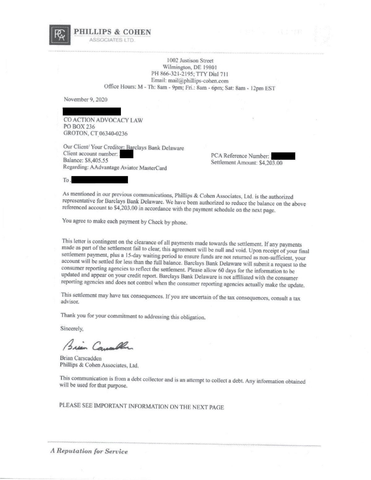 Barclays settlement letter