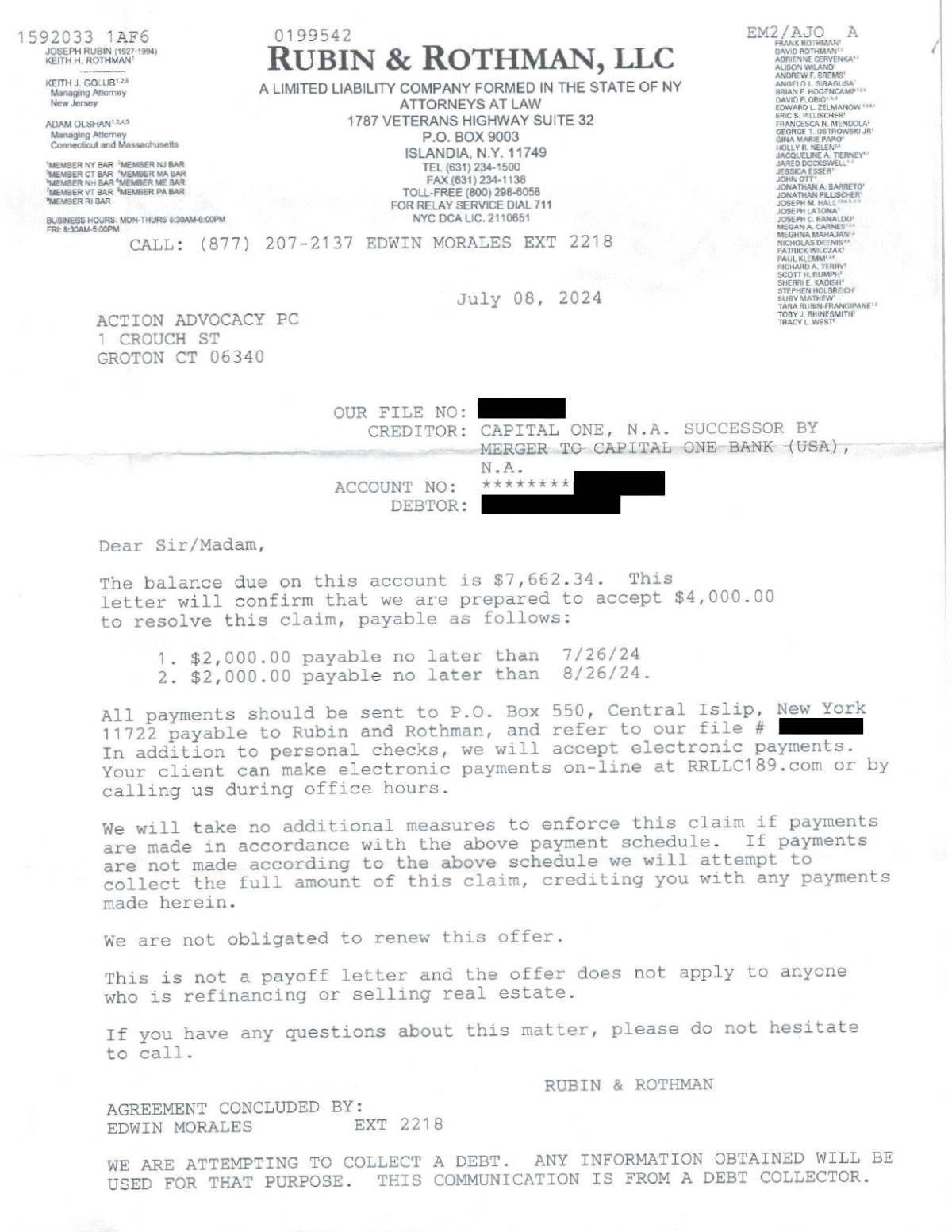 Capital One settlement letter
