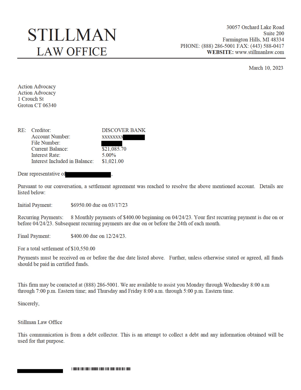 Discover settlement letter